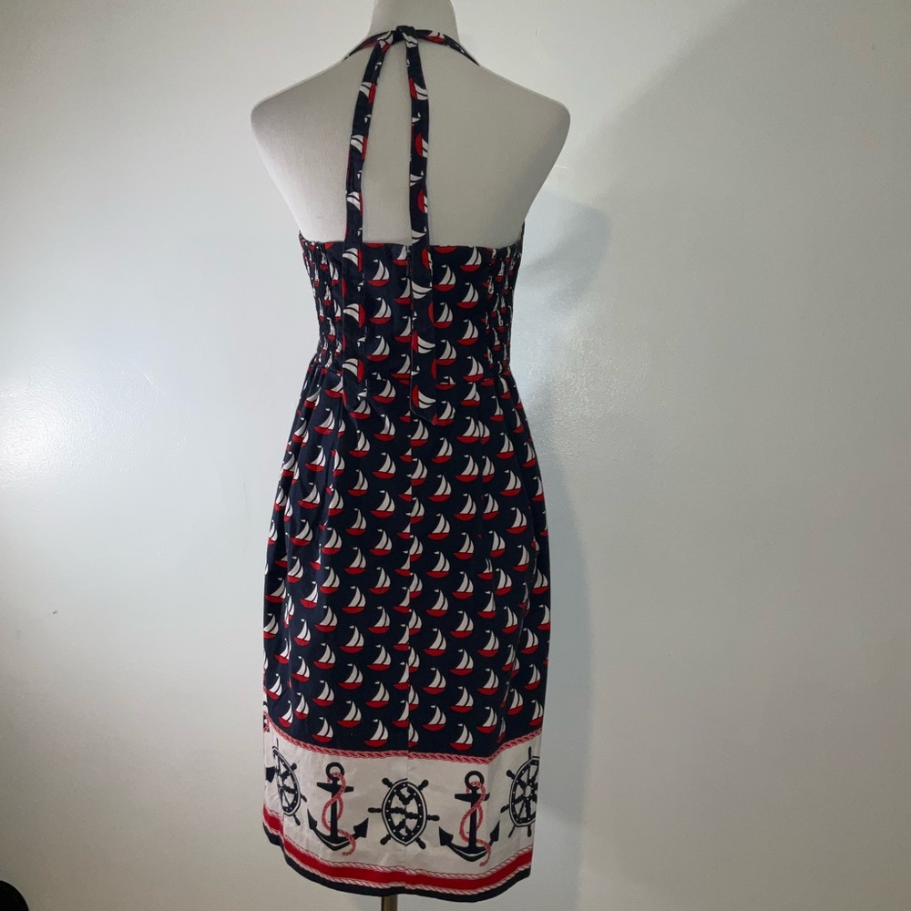 Anthropologie Red and Blue Nautical Print Halter Sundress - Picture 3 of 11